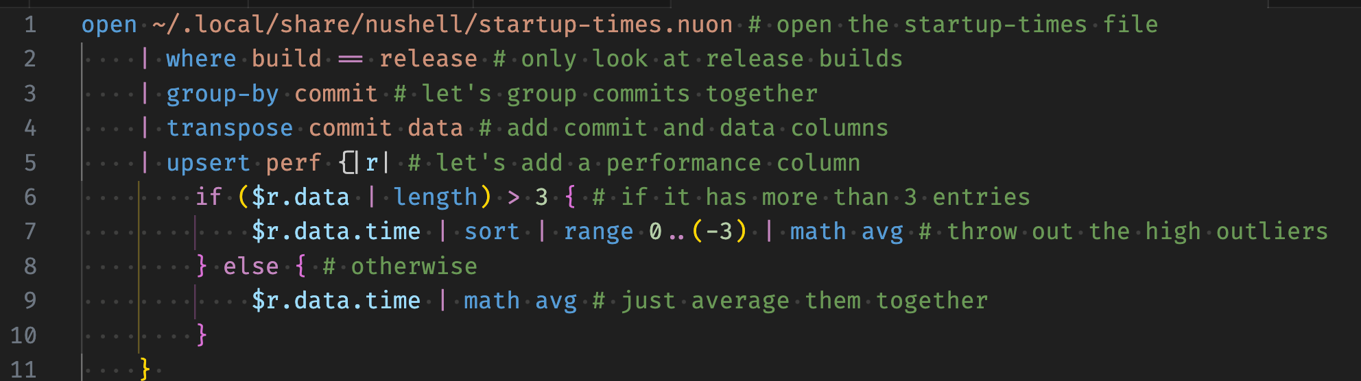 Image of Nushell looking like sql working over data